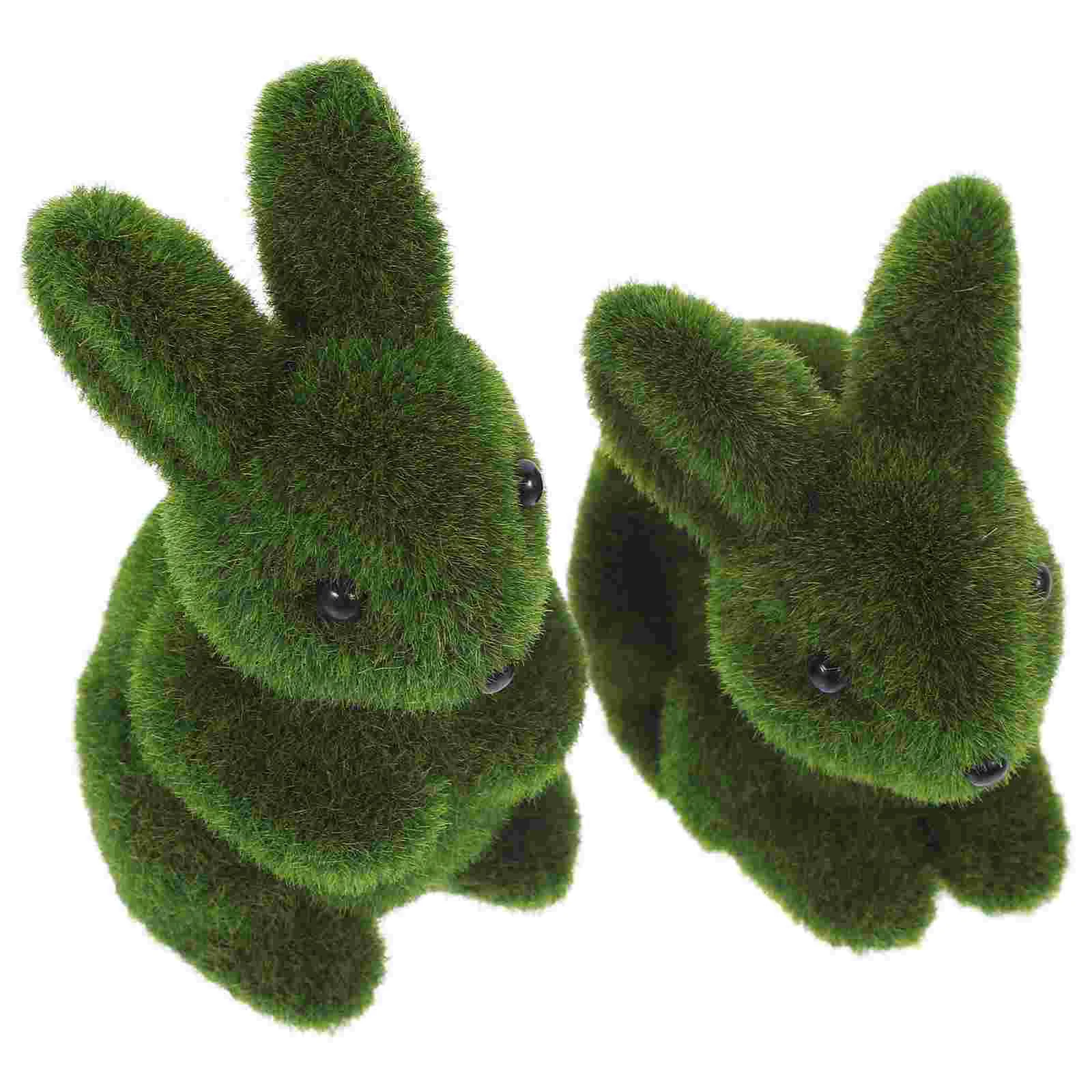 

2 Pcs Simulation Rabbit Miniature Garden Decor Crafts Flocking Figurines Easter Bunny Ornament Small