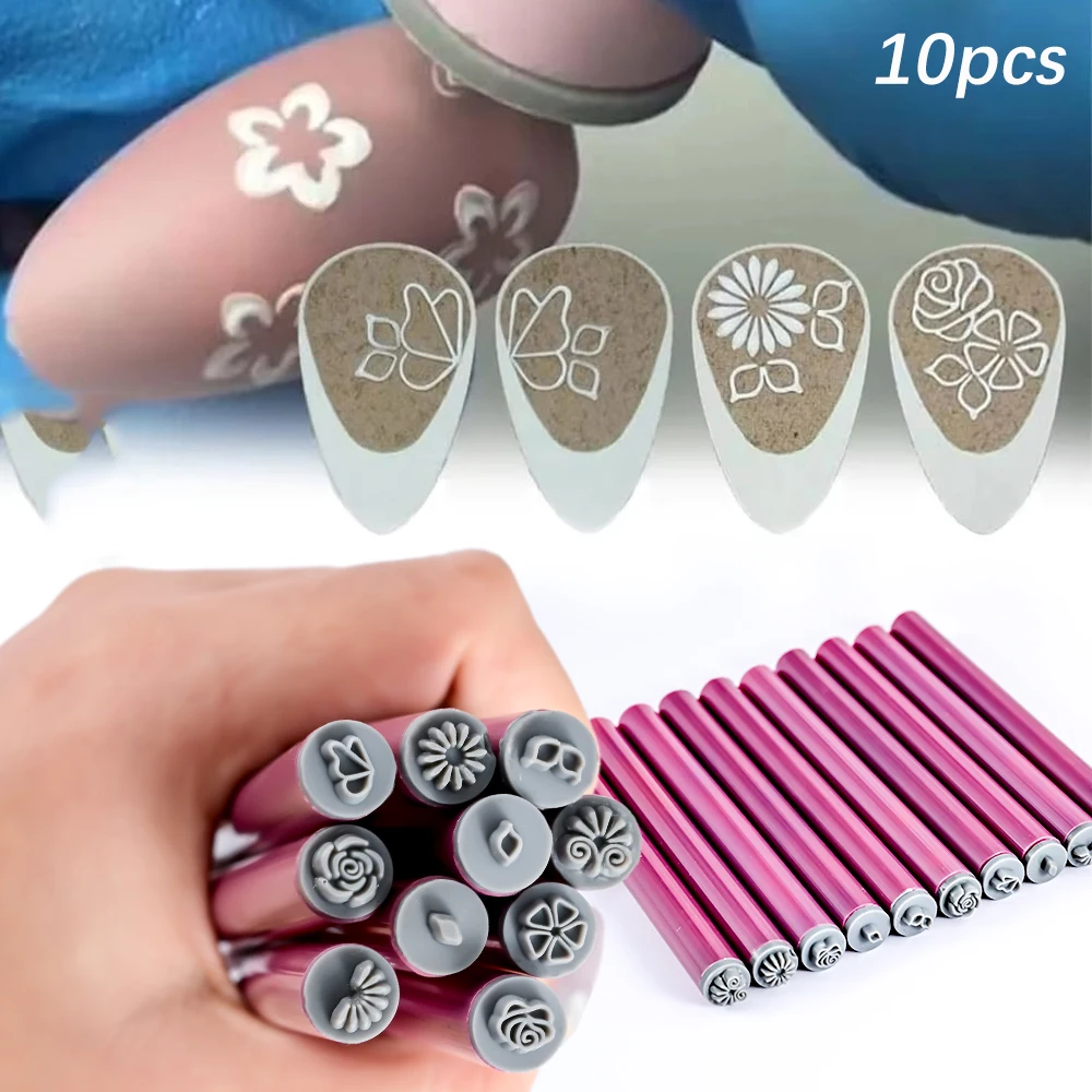 4/6/10Pcs Graffiti Drawing Nail Art Stamp Pen Set - DIY Nail Art Embellishment Flower Stamping Pens Nail Art Printing Templates 4