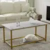White Faux Marble Coffee Table Simple Modern Rectangular Coffee Tables Open Design Minimalist Center Table for Living Room 1