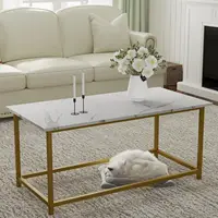 White Faux Marble Coffee Table Simple Modern Rectangular Coffee Tables Open Design Minimalist Center Table for Living Room 1