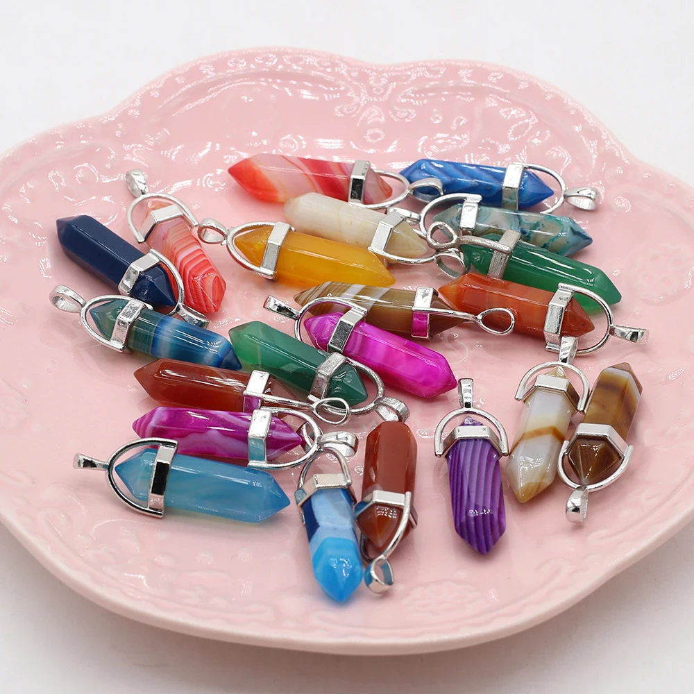 

6pcs/lot Charms Natural Stone Pendant Hexagonal Prism Natural Agates Pendant for Women DIY Jewerly Necklace Making 25x25mm