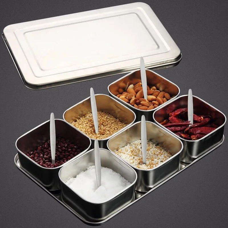 

1/2/3/4/6 Grid with LidSeasoning Box 304 Stainless Steel Japanese Flavor Set Seasoning Can Seasoning Sample Retention
