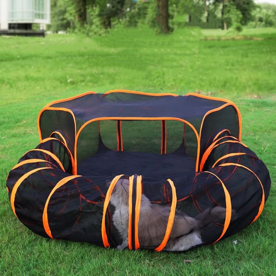 Foldable outdoor tunnel tent for cats and dogs, enclosed cat nest portable dog nest set pet tent channel, perfect for outdoor pe