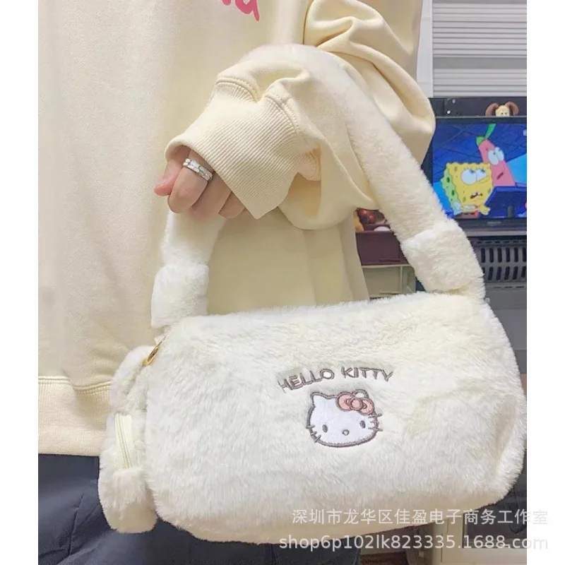 

Kawaii Hello Kitty Bag Plush Sanrio Y2k Women's New Fashion Casual Korean Version Shoulder Bag Pink Girly Heart Cute Handbag