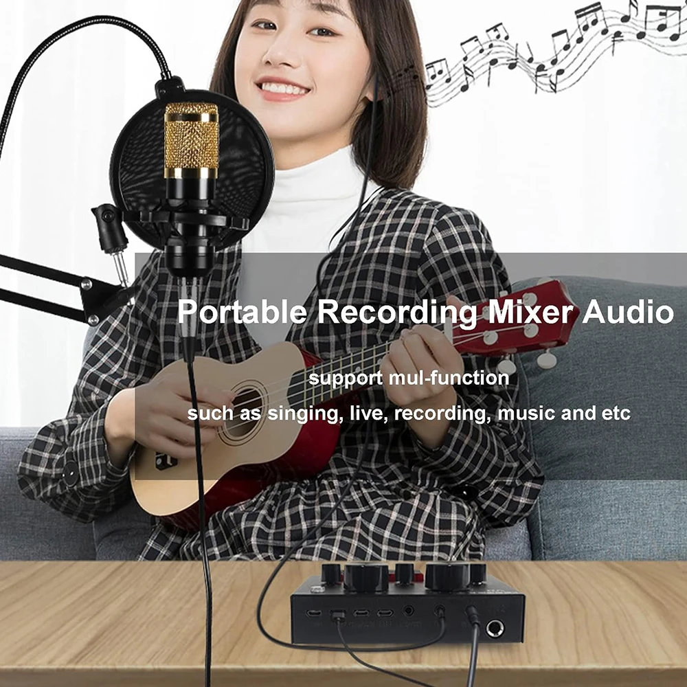 V8 Sound Card Audio Set Interface External Usb Live Microphone Sound Card Bluetooth Function For Computer Pc Mobile Phone Singin audio interface mixer soundcard microphone
