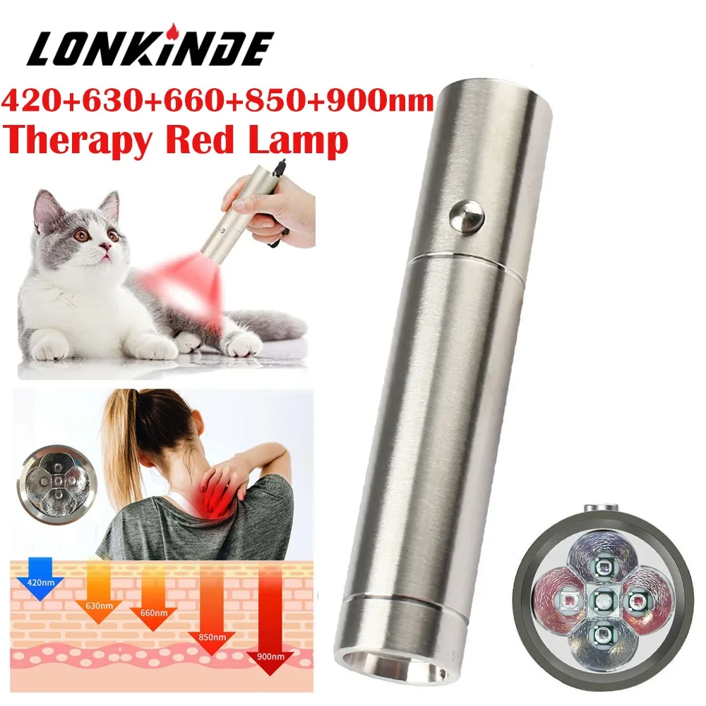 

Infrared Physical Therapy Lamp LED Light Flashlight 5LED 460nm,630nm,660nm,850nm,900nm Red Light Therapy For Back Leg Joint Pain