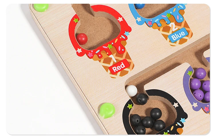 Montessori Magnetic Color Sorting Games Maze Board Pen Moving Bead Games Wooden Control Sensory Play Educational Toys for Kids