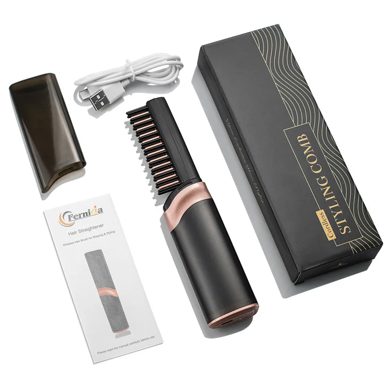

mini wireless charging portable USB hair flat iron Hair Straightener Comb Straightening Brush Hot Heating Comb Corrugation