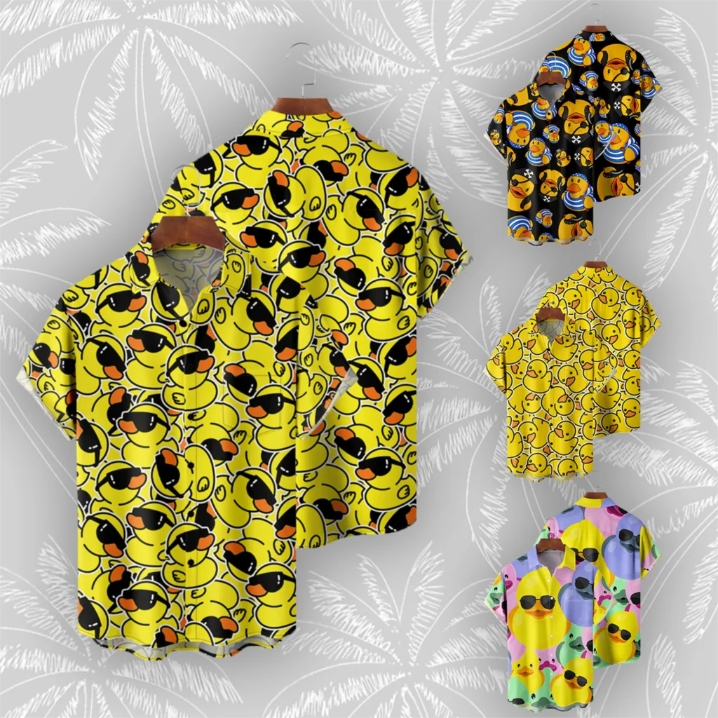 

Yellow Duck Shirt Summer High Quality Camisas Short Sleeve Oversized Fashion Tops Ropa Hombre Streetwear Hawaiian Shirts Casual
