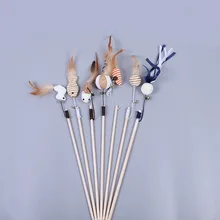 New Wood Pet Toys Cat Teaser Rod Interactive Funny Cat Rod Linen Knitted Stick With Mini Bell Cat Accessories Pet Supplies