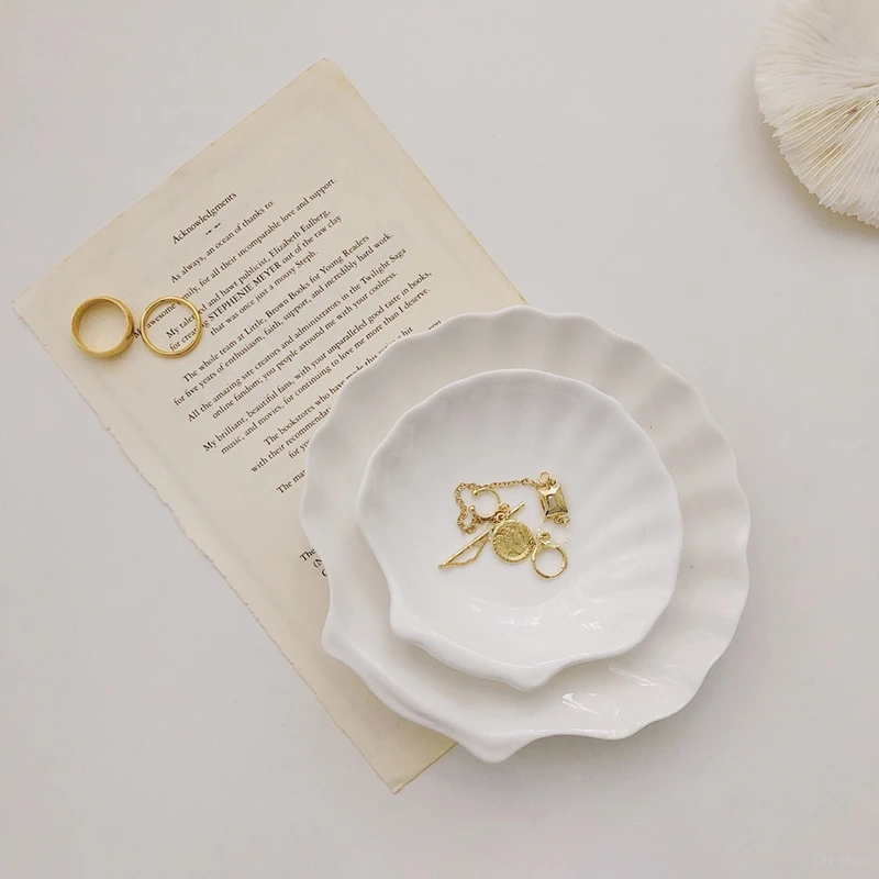 Shell Shaped Ceramic Plate Jewelry Storage Trays Dishes Ring Earings Plate Home Decorative Design jewelry tray