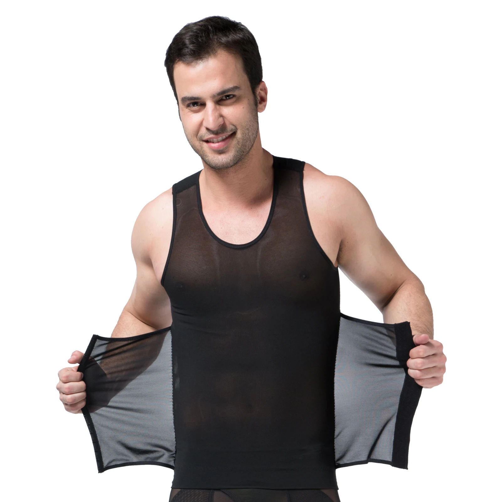 Men Waist Trainer Vest Beathable Elastic Shapewear 3 Hooks Tummy Control Weight Loss Double Compression Body Shaper for Male