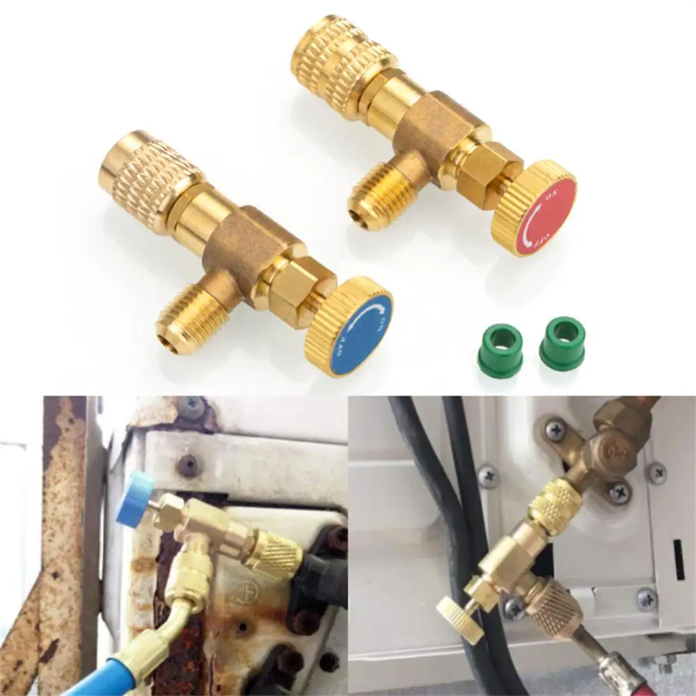 

2PCS Air Conditioning Refrigerant Safety Valve R410A R22 1/4" Refrigeration Charging Safety Liquid Adapter Hand Tool Parts