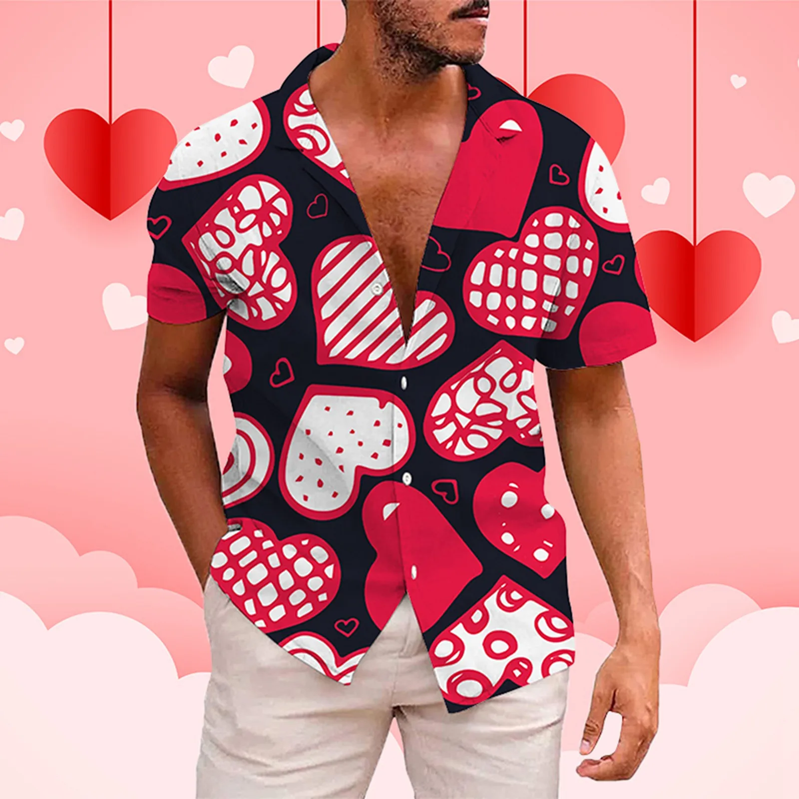 

Men's Valentine's Day Short Sleeve Shirt Autumn Casual Green 3D Printing Hawaii Short Sleeve Shirts