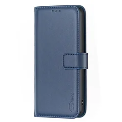 Luxury Magnetic Buckle Flip Leather Wallet Case - Shockproof Business Back Cover for TCL 306 (Blue)