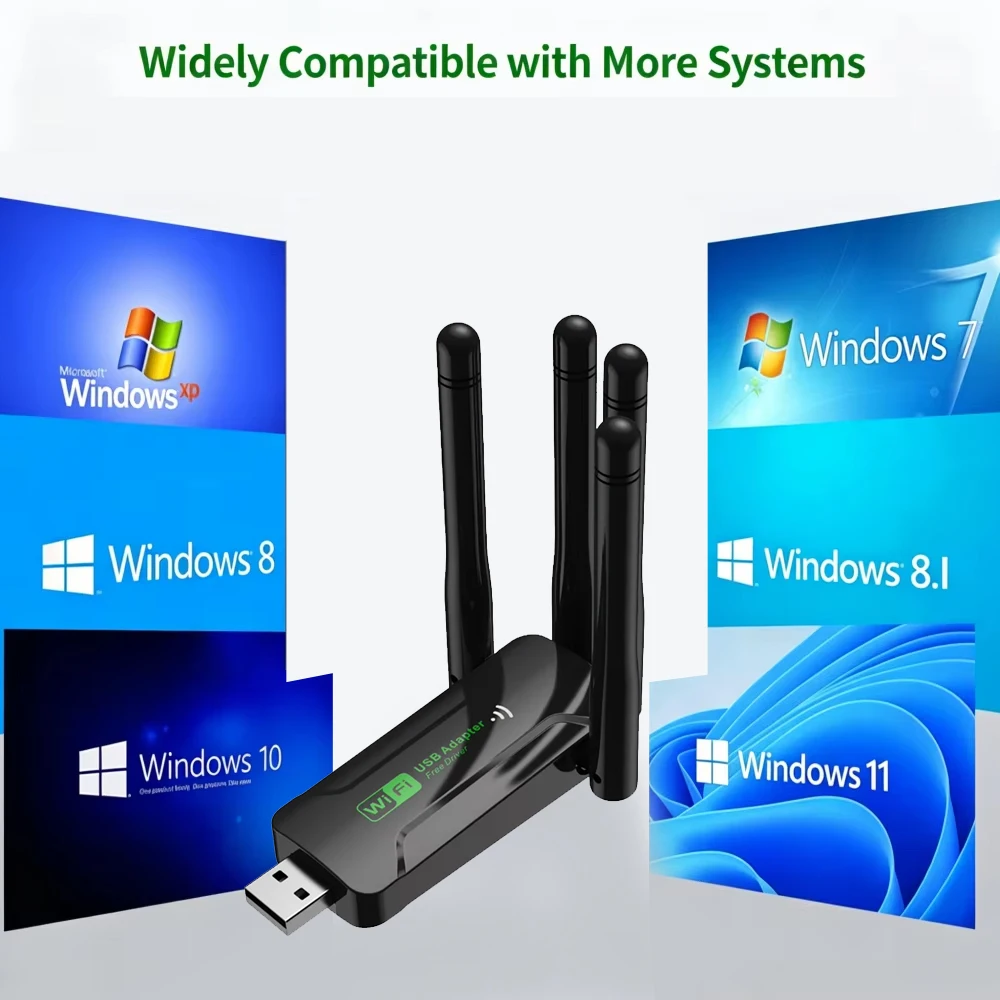KEBIDUMEI 1300Mbps WiFi USB 어댑터 듀얼 밴드 2.4G/5Ghz WiFi 동글 USB3.0 4 안테나 무선 수신기 드라이버 무료 WIN 10 11 1300Mbps WiFi USB Adap