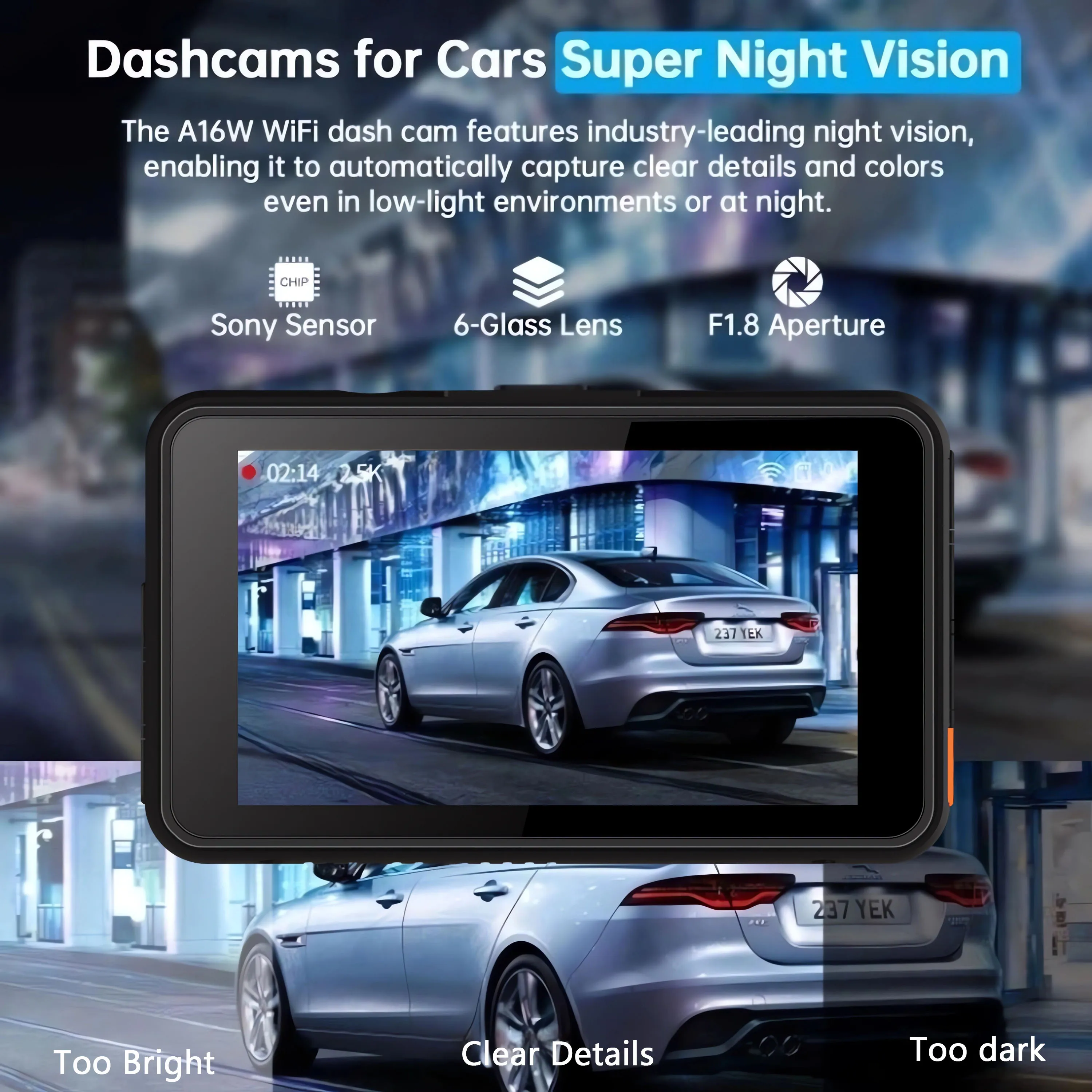 Dual Lens 4K+2.5K Dash Cam Recording Car Camera DVR WDR Night Vision Video Recorder Built In WiFi GPS Black Box Rear View Camera