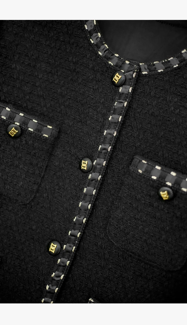 Brand New  Autumn Women High Quality Wool Black Tweed Coat C900