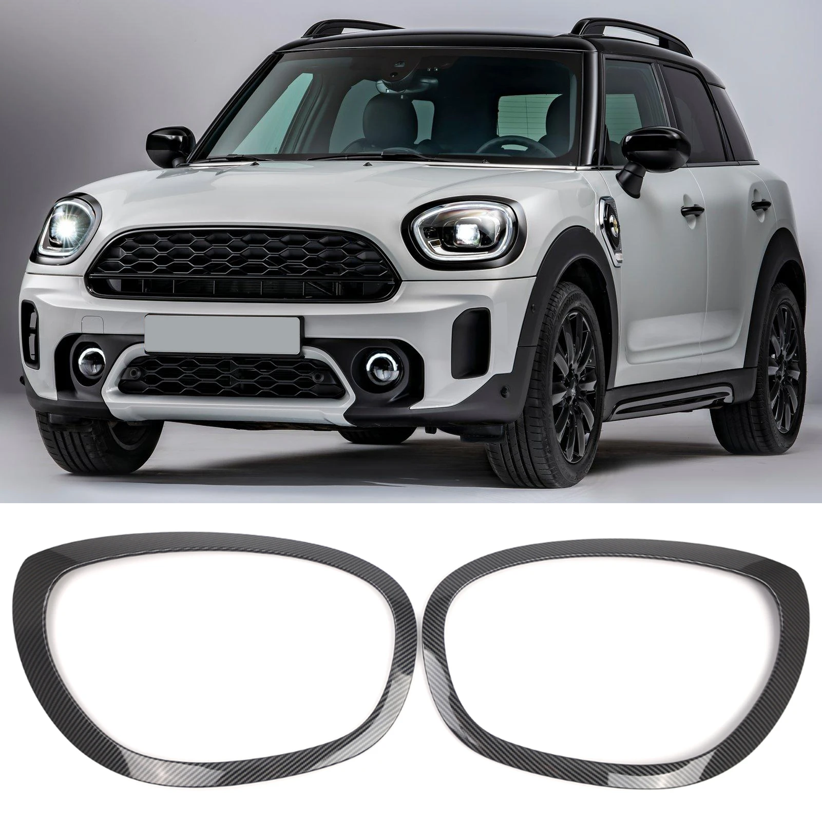Headlight Trim, 2PC Left and Right Headlight Frame Bezel Surround Cover Replacement for BMW Mini F60 F61 2017-2023, 51137388117,