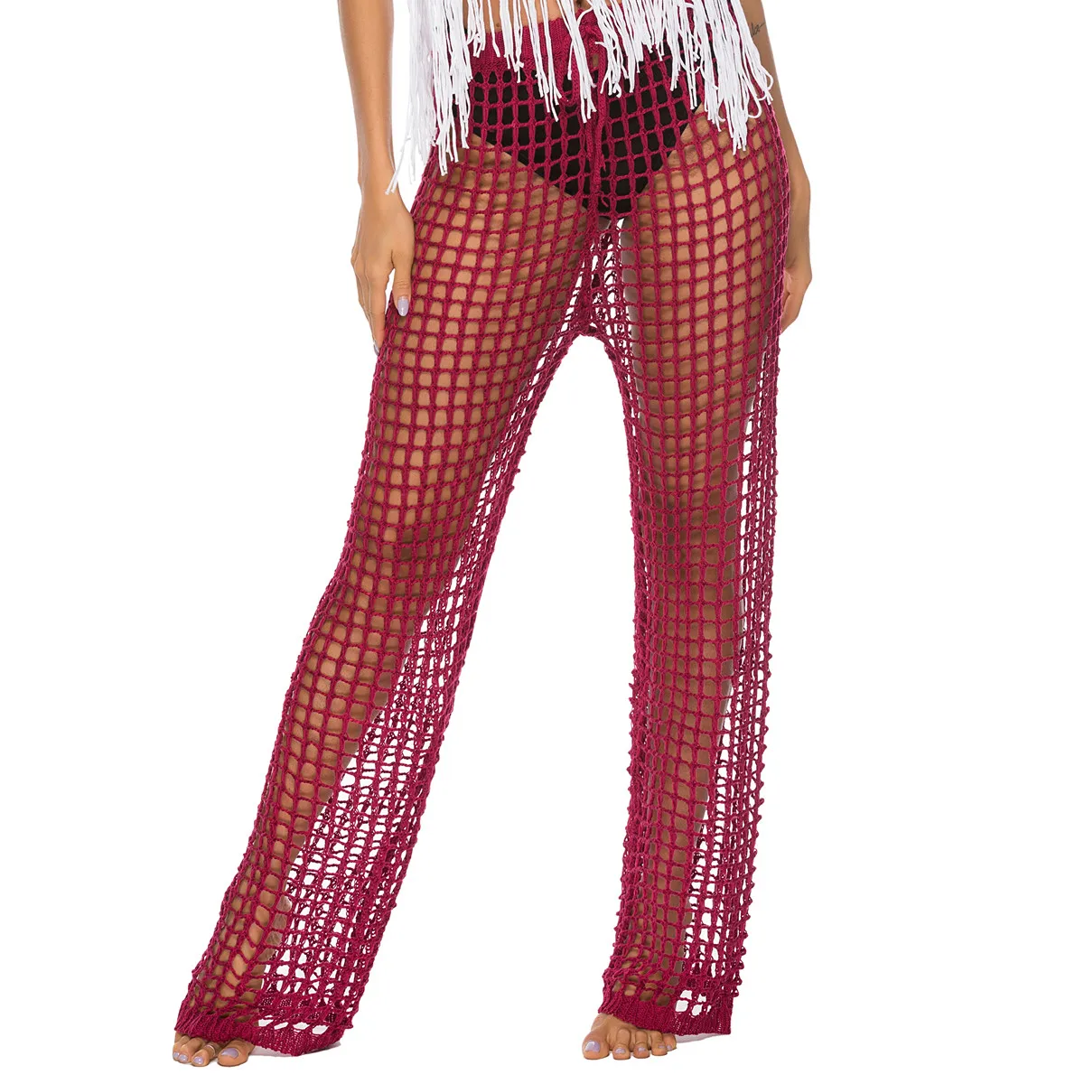 Nightclub Cutout Trousers Hand Hook Knitted Beach Pants