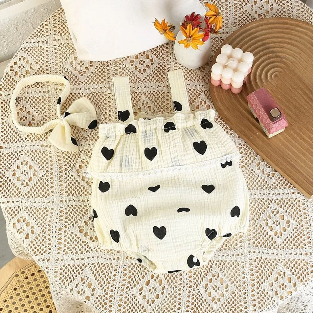 Soft Ruffle Heart Baby Romper Bow Heart Infant Romper Lace Baby Jumpsuit Cotton Bodysuit Baby Shorts Climb Suit Infant Wear