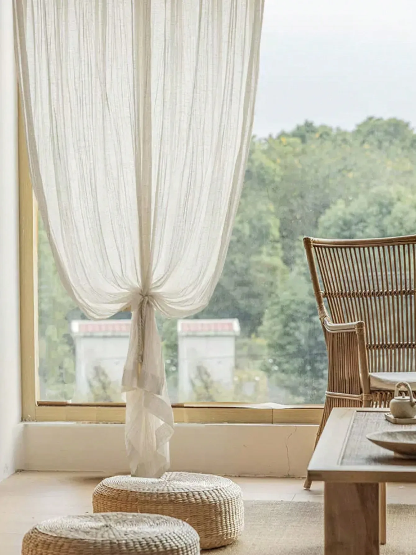 Linen Semi Shading Curtains – Japanese Style Thickened Linen Panels for Bedroom & Living Room