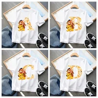 2025 Disney The Lion King Cute Simba Letter A B C D Print Kids T-Shirts Girls Clothes Baby Boys T shirt Summer Children Tops 1