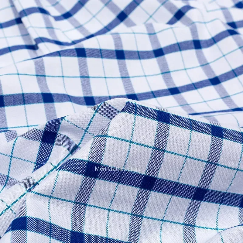 Casual Short Sleeved Shirt Pure Cotton Men's Oxford Short Sleeve Square Collar Soild Plaid Striped Summer Single Pocket