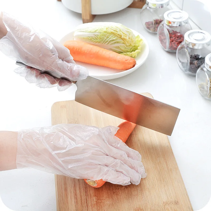 100pcs Eco-friendly Disposable Gloves Clear Plastic Food Handling Gloves Home Kitchen Cooking Cleaning Supplies