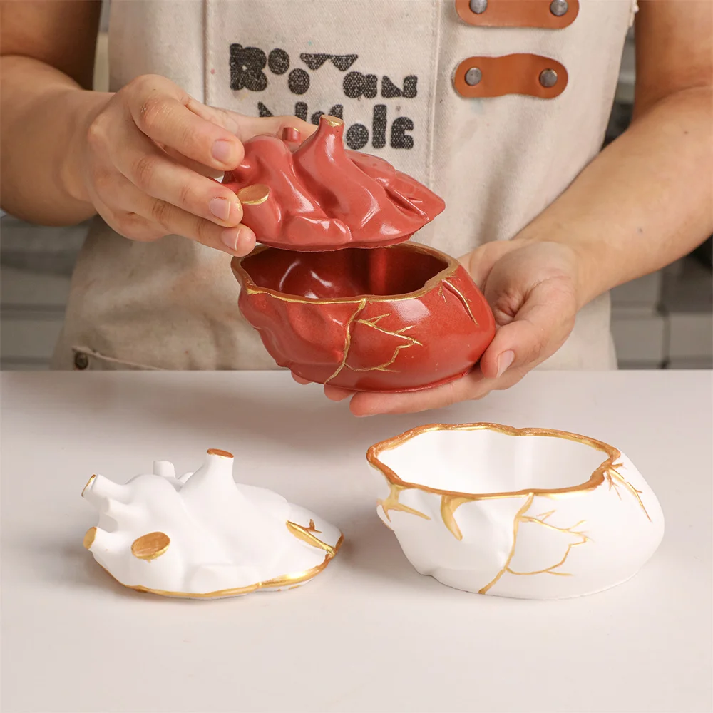 보우안 니콜 스카드 하트 캔들 용기 뚜껑 포함 실리콘 몰드, 콘크리트 및 시멘트 DIY 수제 석고 몰드, 홈 데코