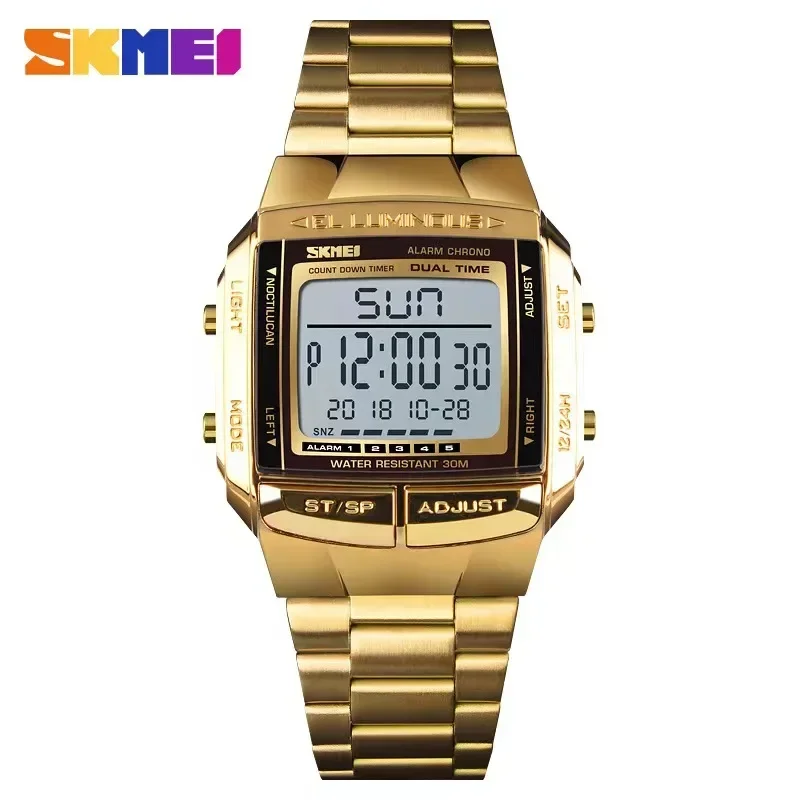 

SKMEI 1381 Large Dial Glass Mirror Clock Fashion Outdoor Relogio Masculino Sports Watch Men Digital Alarm Clock Countdown Watch