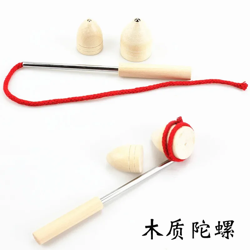 Wooden Whip The Spin Top Toys for Young, Traditional Health Sport Game, Unusual Toys from Ancient Times, S Size, 1 Set, 3Pcs - 2