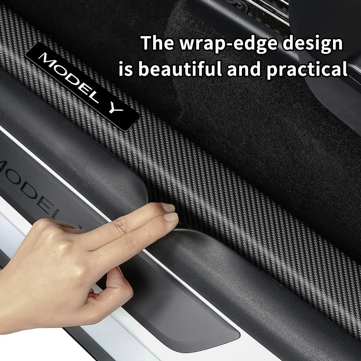 Rear Door Sill Guards Carbon Fibre ABS Inner Protector Plate Cover Trim Car Anti-Dirty Bumper Kick Pad 4pcs For Tesla Model Y door sill pads door sill guards