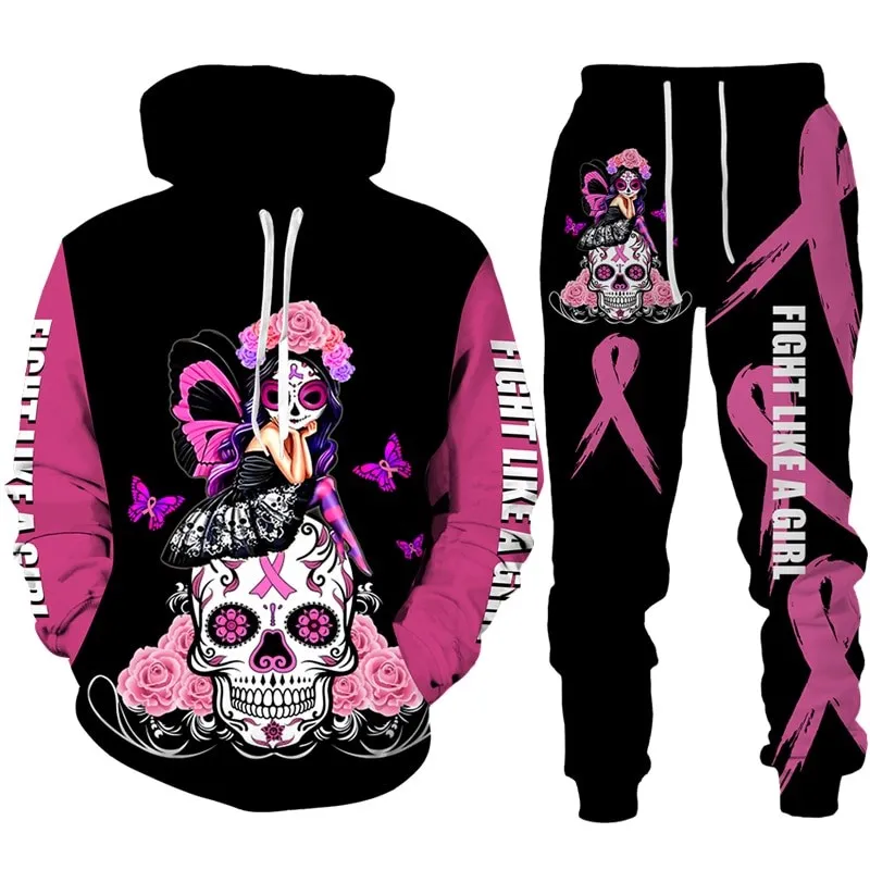 New Men's Hoodies Sets Skull Rose Sweatshirt 3D Print Hoodie Pants Cool Style Tracksuit Sportswear Fashion Men's clothing Suit