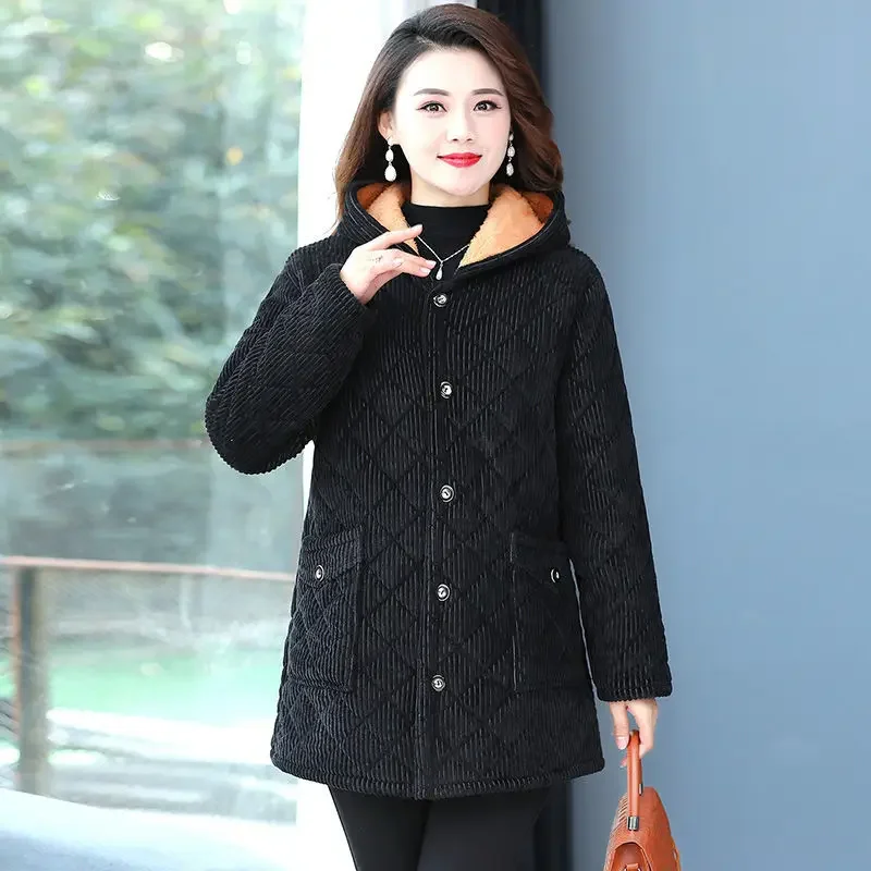 Corduroy Winter Coat Women Puffer Jacket Winter New Korean Style Long Ladies Over-the-knee Cotton Padded Jacket Keep Warm