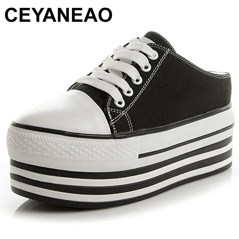 

women canvas shoes Lace-up Casual Shoes Flat platform wedge shoes height increasing summer sneakers Woman loafers slippers MC-03