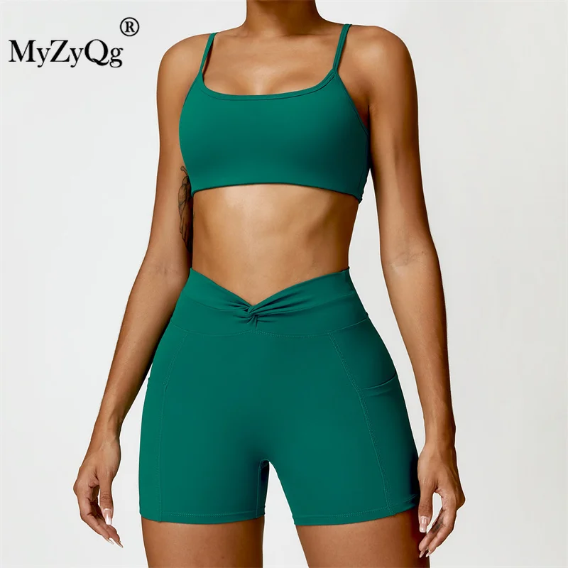 

MyZyQg Women Sports Leisure Yoga Two-piece Shorts Set Strap Back Running Tight Vest Gym Underwear Quick Dry Fitness Suit