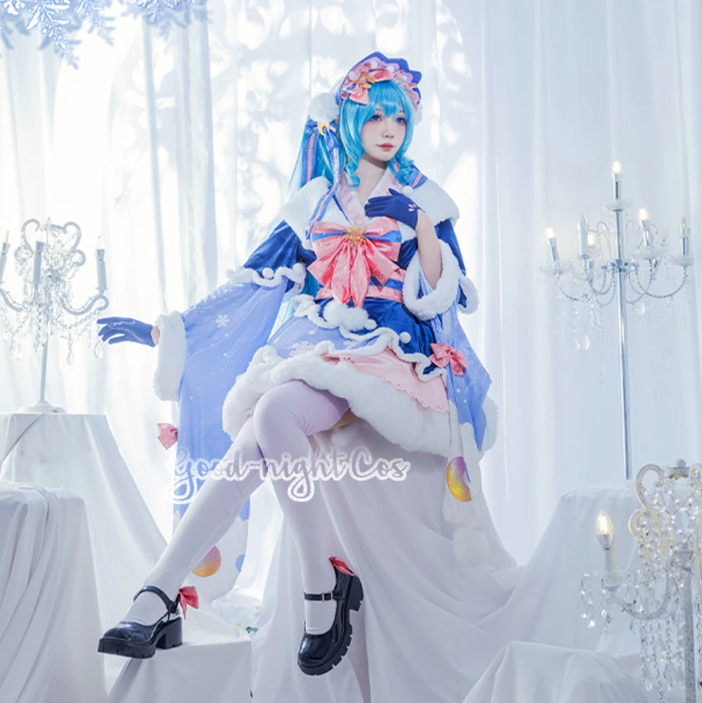 Anime Snow Miku 2023 Cosplay Costume Wig shoes VOCALOID Cos Miku Cosplay  SNOW MIKU 2023 Winter Cute Loli Costume set for Girl