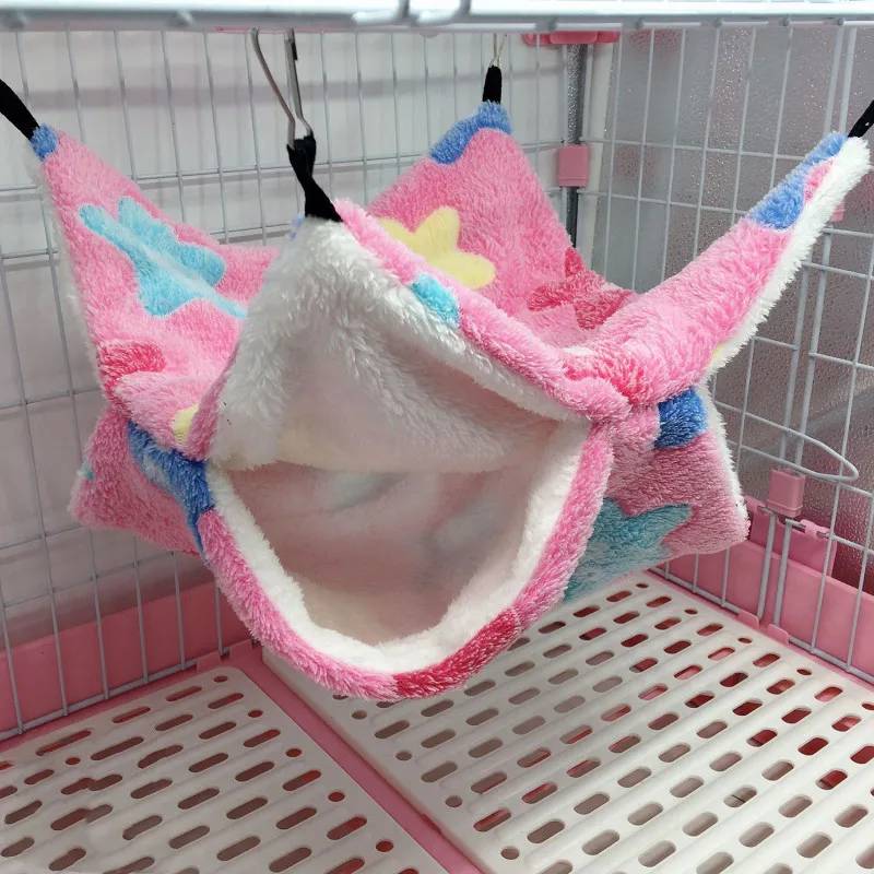 작은 반려동물 해먹 더블 레이어 플러시 부드러운 겨울 따뜻한 행잉 둥지, 작은 반려동물 햄스터 다람쥐 친칠라 하우스 수면 침대