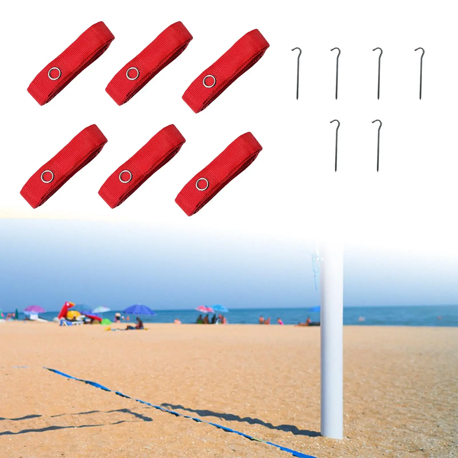 6x Beach Volleyball Lines Equipment Portable 8M Long Red Lines Marking Court Marker for Sand Training Beach Party Outdoor Sports 2