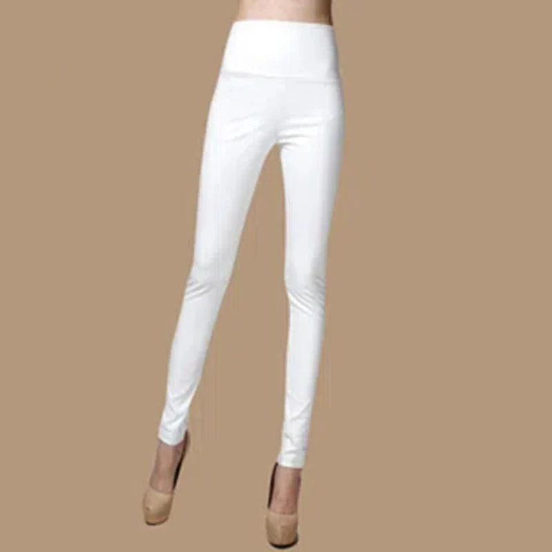 New Product Multi Color Elastic and Velvet Thick PU Leather Bottom Pants for Women Wearing High Waist Tight Leather Pants 155