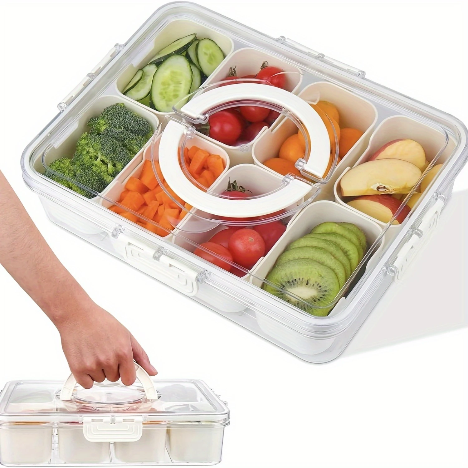 Versatile 4/8-Compartment Snack Organizer With Lid-Portable Plastic Food Container For Picnics, Candy & Fruit Tray Snack Box
