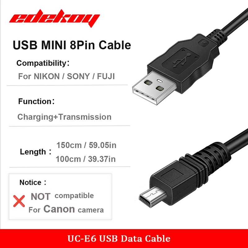 UC-E6 디지털 카메라 USB 데이터 케이블 미니 8핀 니콘 쿨픽스 후지 파나소닉 올림푸스 카메라 케이블