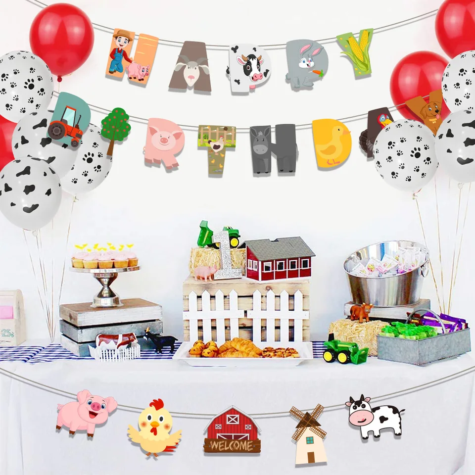 21 pezzi/set Decorazioni per feste di compleanno a tema fattoria e mucche, palloncini a forma di numeri dal 0 al 9 da 101,6 cm, palloncini stampati a mucca, decorazioni per compleanni in