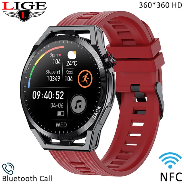 LIGE NFC Smart Watch Men 360*360 HD Bluetooth Call Smartwatch For