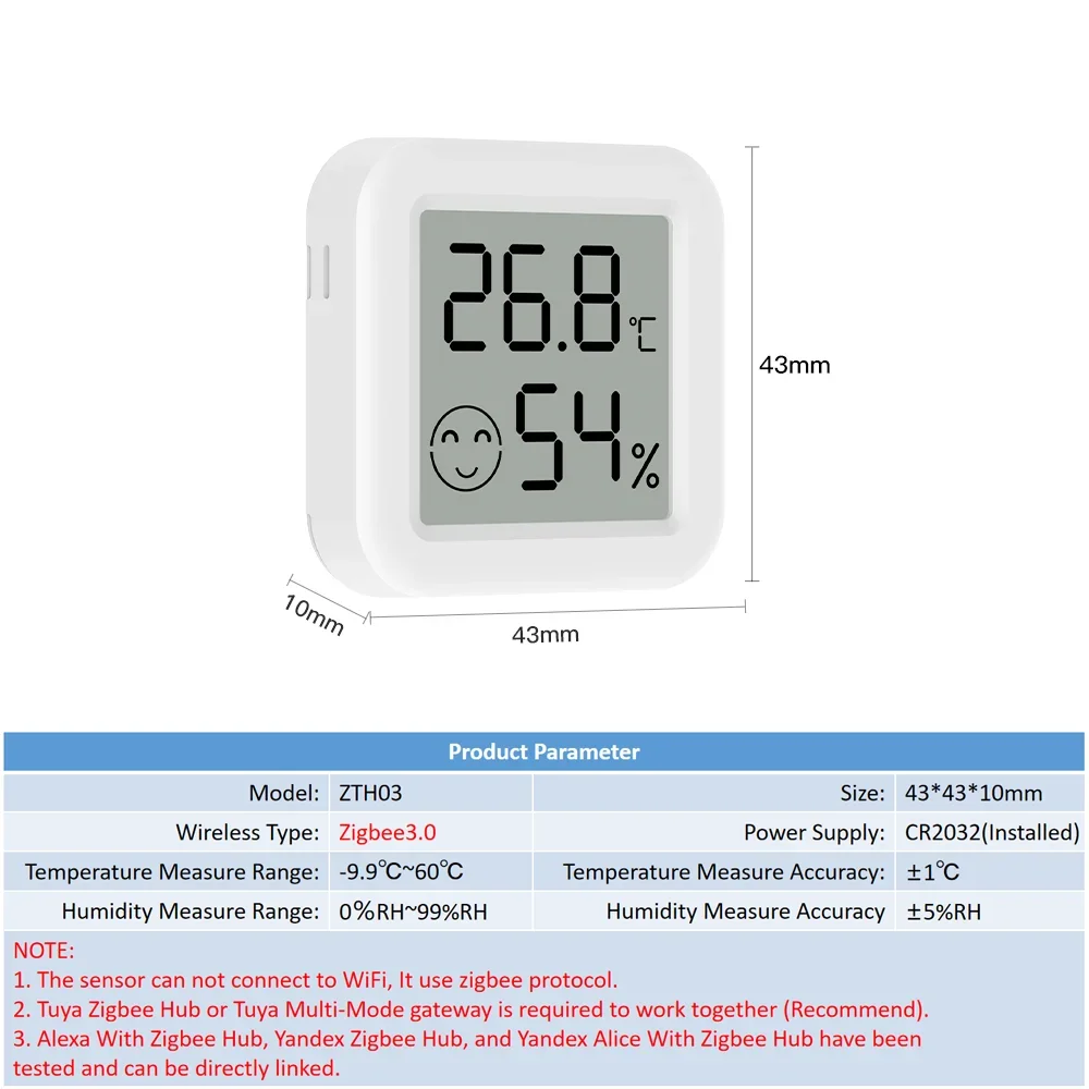 Tuya Zigbee 3.0 Temperature Humidity Sensor APP Remote Control Thermometer for Smart Home with Yandex Alexa