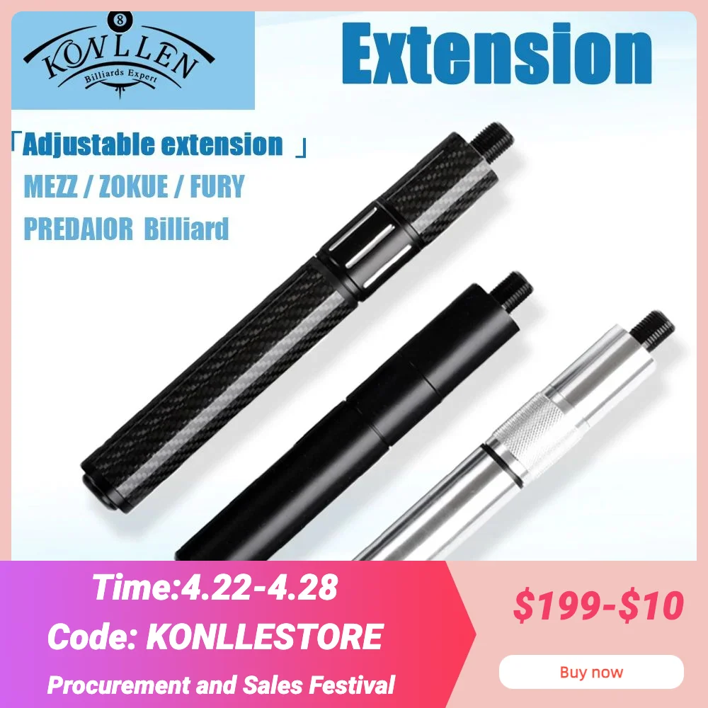 KONLLEN Billard Extendable Extension 1 pcs Black Carbon Fiber Aluminum Alloy for MEZZ/ZOKUE/FURY/PREDAIOR Billiard Accessories