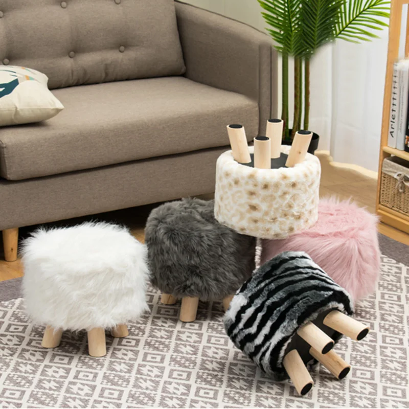 Poggiapiedi Sgabello Peloso ECHE HOME ZEM LUNGE LUCKY POUF/SGABELLO IN  PELLICCIA ROSA