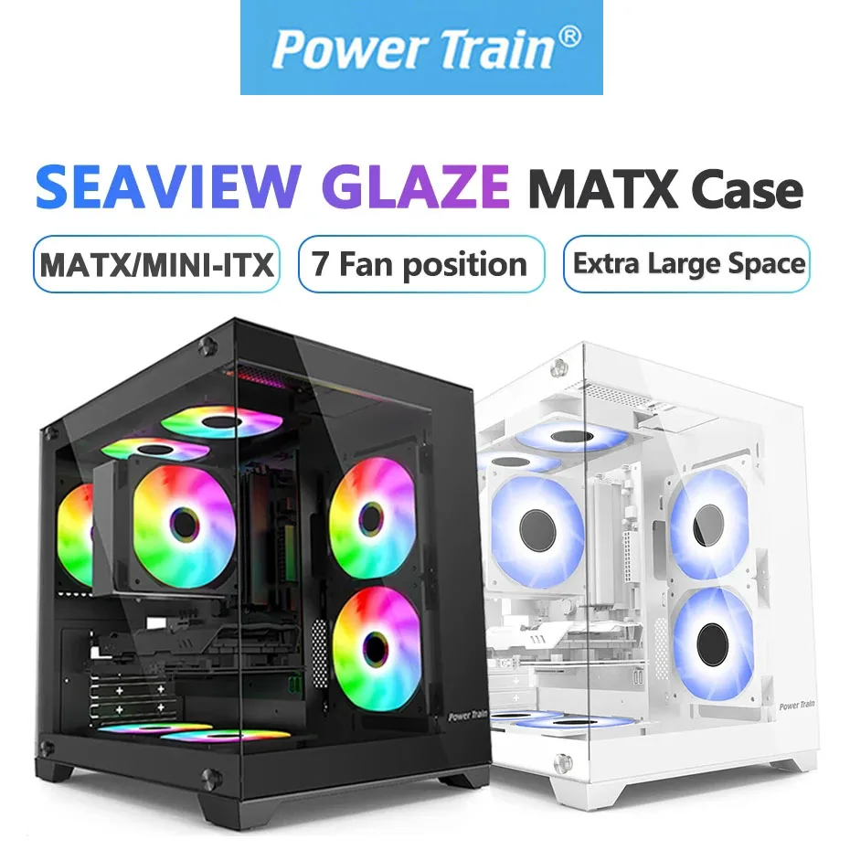 Power Train Seaview Glaze Matx Case Trasparenza Laterale Panoramica Senza Pilastri Supporto 240 Watercooler Computer Desktop Chassis