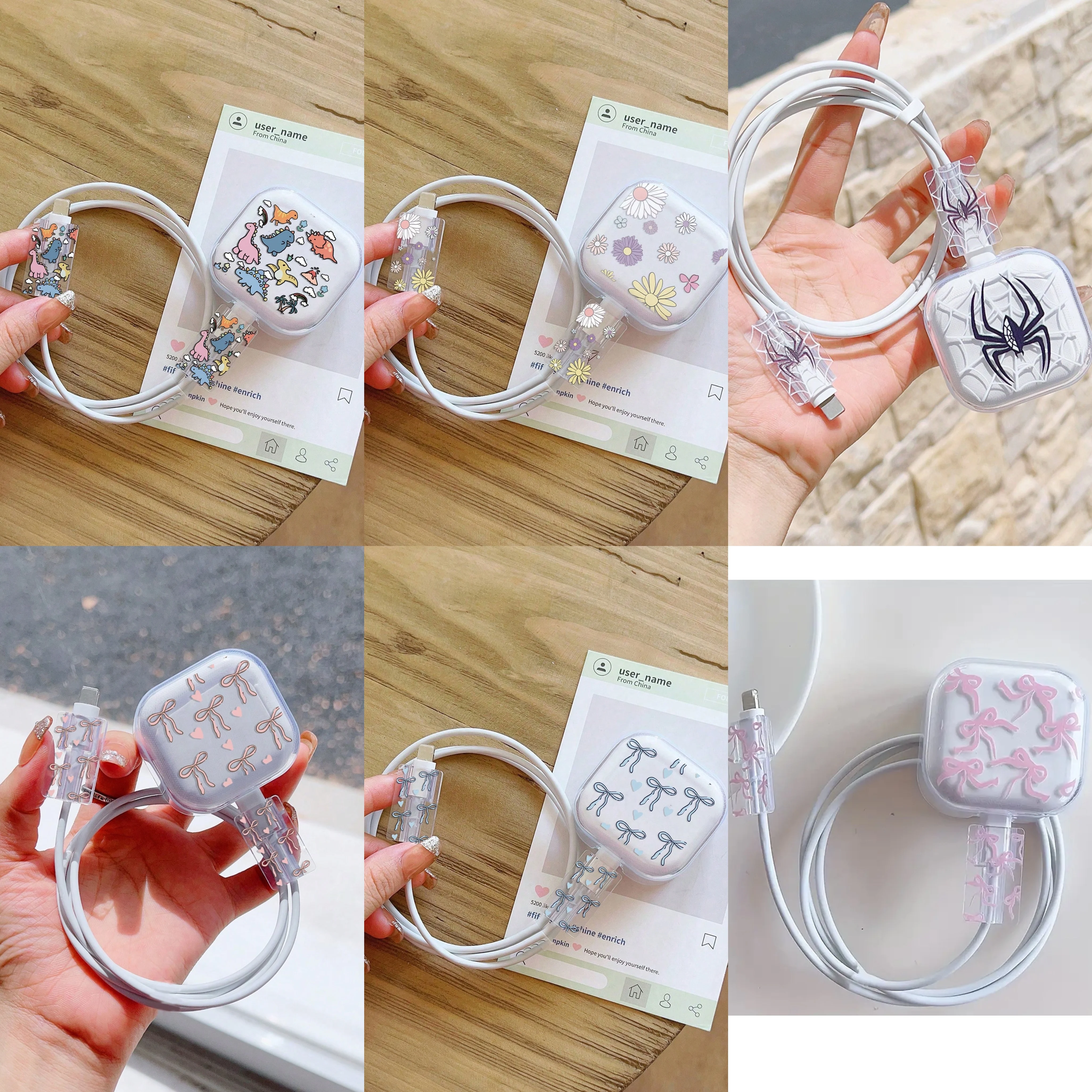 3-Piece Pink Bow Cable Protector and Organizer Set